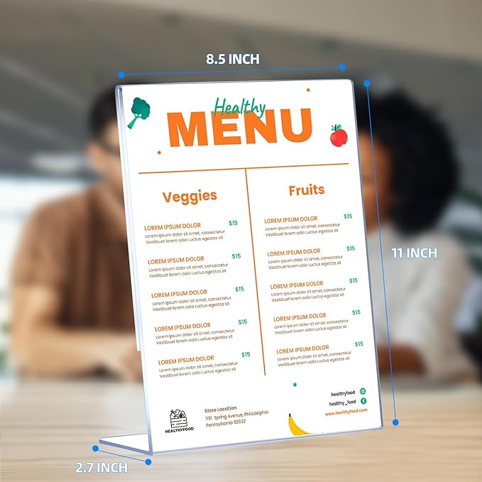 12 Pack Acrylic Sign Holder 8.5 x 11, Clear Plastic Display Stands for Tabletop, L-Shape Acrylic Stands for Flyers, Documents, Office, Restaurants, Vertical Sign Holder 8.5x11 for Desktop