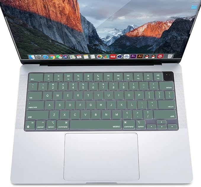 MOSISO Keyboard Cover Skin Compatible with MacBook Air 15 inch M3 A3114 M2 A2941/Air 13.6 A3113 A2681/Pro 14/16 M4 M3 M2 M1, Midnight Green