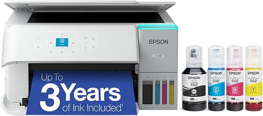 Epson EcoTank ET-2980 Wireless All-in-One Color Supertank Printer with up to 3 Years of Ink, Refillable Tanks, Perfect for Home, 15 PPM, 1.44" Color Screen, Auto 2-Sided Printing - White