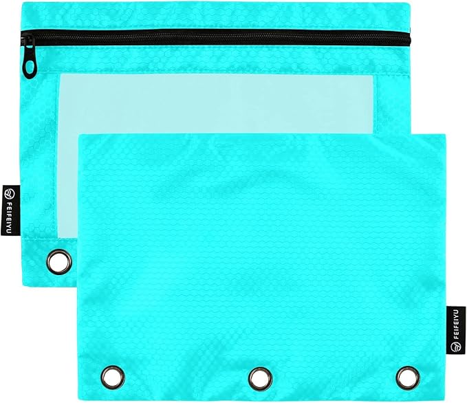 Gredecor Binder Pencil Pouch 3 Ring Cyan Zipper Pencil Pouches Case 2 Pack Clear Binder Organizer for School Office