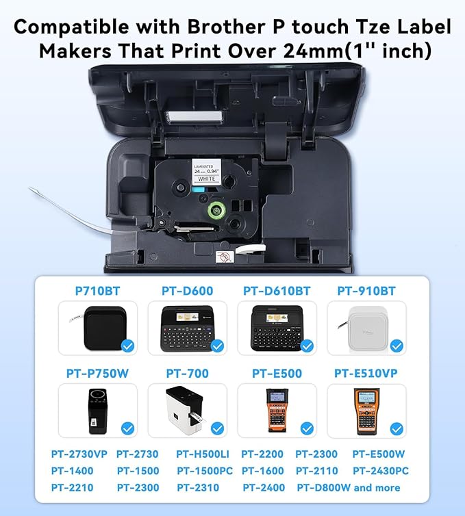 TZe-251 24mm .94 Laminated White Tape Compatible for Brother PT-P610BT Label Maker, TZe251 TZ-251 24mm 1 Inch for Brother P-Touch PTD600 PT-D710BT PT-P750W PT-P700 PT-E560 Label Maker,5-Pack