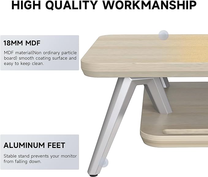 Fenge Dual Monitor Stand, Monitor Stands Riser for 2 monitors, 42.5 Inch Wood Desk Shelf with Storage Organizer and Cable Management for Office Desk Accessories