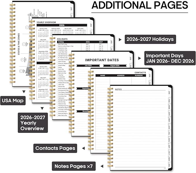 2026 Planner 8.5" x 11", Weekly and Monthly Calendar Planner Book, January 2026 - December 2026, Hardcover Spiral Planner with Monthly Tabs, Notes Pages, Perfect for Women & Men, A4 - Black