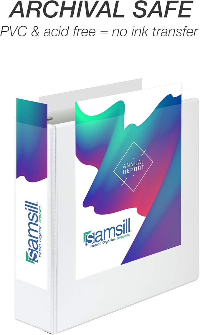 Samsill Durable 3 inch 3 Ring Binder, Made in USA, D Ring Binder, FSC 100% Recycled Chipboard, White, 2 Pack