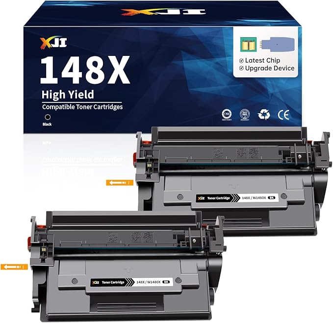 XJI 148X(with Chip) 2 Pack High Yield Compatible Toner Cartridges Replacement for HP 148 X A W1480X 148A W1480A Ink, for Laser Jet Pro 4001dn 4001dw 4001n MFP 4101dw 4101fdw 4101fdn Printer Black