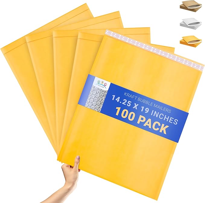 ABC PACK & SUPPLY Gold Kraft Bubble Mailer Envelopes, 14.25 x 19 Inches. 100 Pack Mail Padded Envelopes Self Seal. Kraft Bubble Mailers. Tear-Resistant Mailing Envelope Padded. Sturdy Paper Mailer