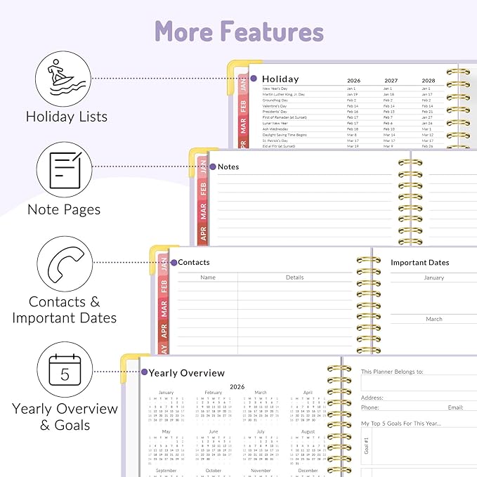 2026 Planner, Forvencer Calendar Planner Weekly and Monthly, January 2026-December 2026, 6" X 8", Hardcover Agenda Book with Tabs, Cute Daily Journal Planning with Inner Pocket, Home College Organizer Notebook for Office School Supplies, A5, Off-white