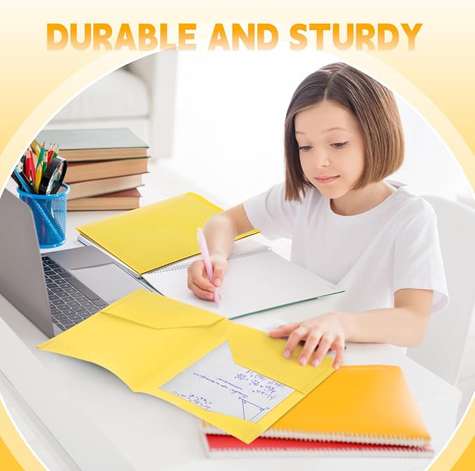 Henoyso 36 Pcs Plastic Folders with Clear Front Pockets Heavy Duty File Folders with 2 Pockets and Card Slot for Student Communication School Office Presentation Report (Yellow)