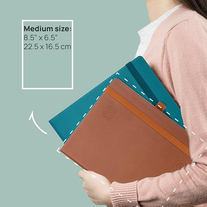 POPRUN Planner 2025-2026 (Medium - 6.5'' x 8.5'') Academic Weekly Calendar (July 2025 - June 2026) with Hourly Time Slots, Monthly Tabs, 100GSM Thick Papers, Leather Soft Cover - Grey