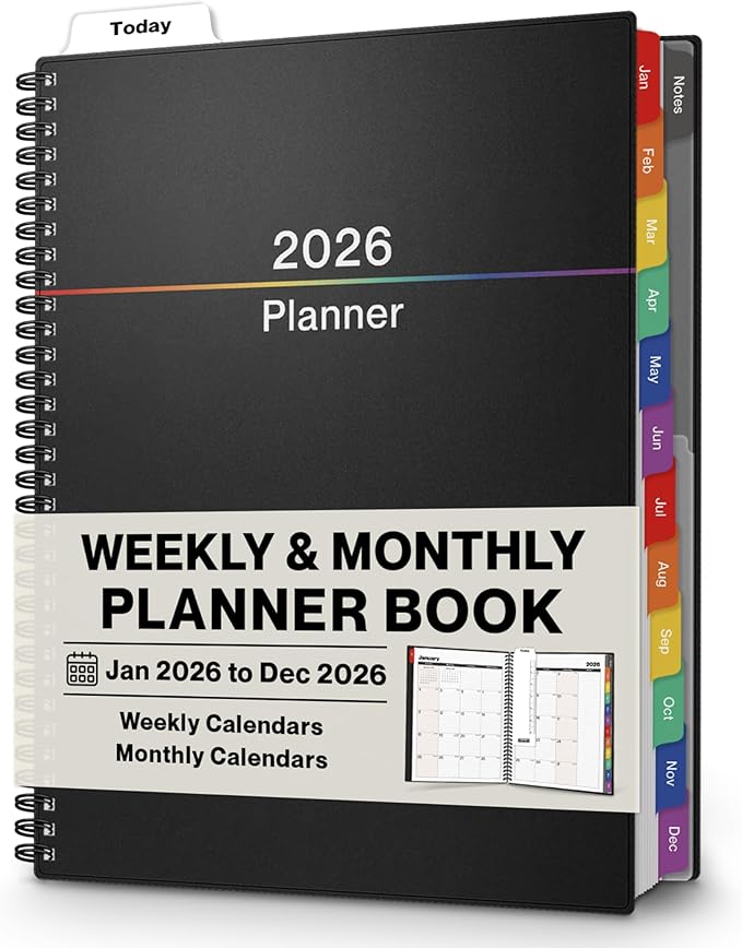 Dunwell Planner Book 2026, 8.5x11 Weekly Monthly Planner, Jan to Dec 2026, Large Calendar Book with Colorful Tabs, Bookmark, Free Stickers, Daily Calendar Planner Organizer