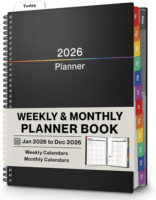 Dunwell Planner Book 2026, 8.5x11 Weekly Monthly Planner, Jan to Dec 2026, Large Calendar Book with Colorful Tabs, Bookmark, Free Stickers, Daily Calendar Planner Organizer