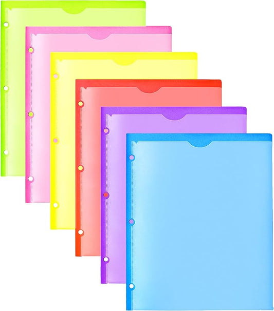 WOT I Heavy Duty Plastic Folders with Clear Front Pockets - 6 Pack, Extra Thick Folders with Pockets and Holes for Binders, Pocket Folders with Card Slot for Letter Size Paper Assorted Colors