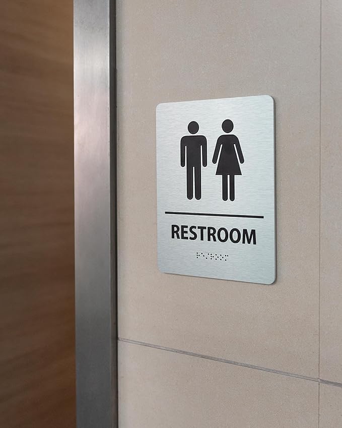 ADA-Mark Modern Restroom Sign for Business - 2PK ADA Compliant Braille Bathroom Sign with Easy Installation - 6" W x 8" H
