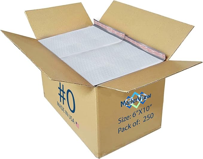 250 Pack USA Made Poly Bubble Mailers (#0) 6x10 Inches Shipping Padded Envelopes Self Seal Tape #0 (Usable size 6 x9)