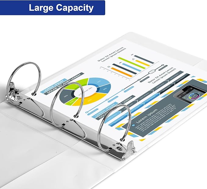ViVin 3 Ring Binder 3 inch with Clear View Cover, Large 3"-Round Ring for Strength, Holds 600 Sheets of US Letter Size Paper, Office Home School, 6 Pack (White)