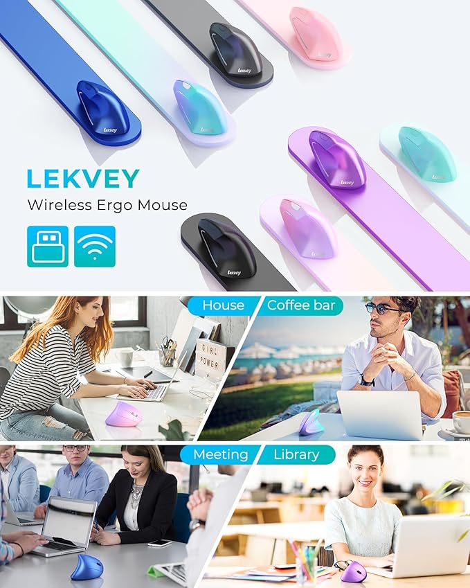 Lekvey Ergonomic Mouse, Vertical Wireless Mouse: Rechargeable Optical Carpal Tunnel Mice with 2.4G USB Receiver, 1000/1200 / 1600 DPI, 6 Buttons, for Laptop, Computer, PC, Desktop, Notebook, Black