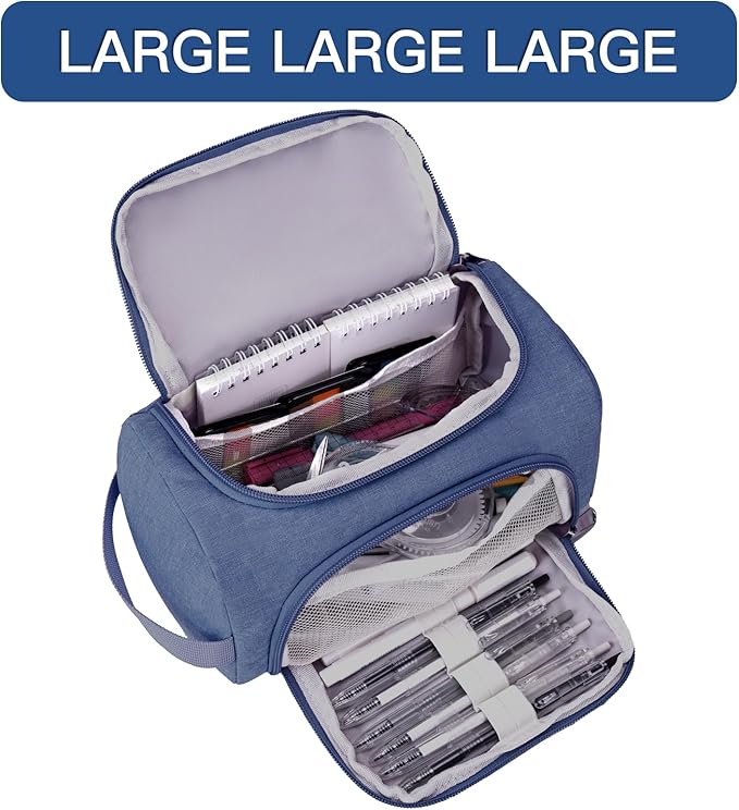 Large Pencil Pouch,Pencil Case Aesthetic,Zipper Pencil Box For Girls Back To School Supplies Emergency Bag Makeup Bag (DeepBlue)