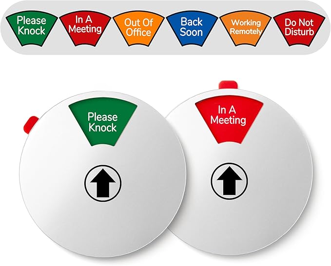 Office Door Signs, Do Not Disturb, In a Meeting, Working Remotely, Out of Office, Back Soon, Please Knock, 6 Options Privacy Wheel Sign, Business Status Indicator For Work, 6 inch Sliver 2PK