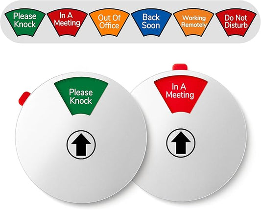 Office Door Signs, Do Not Disturb, In a Meeting, Working Remotely, Out of Office, Back Soon, Please Knock, 6 Options Privacy Wheel Sign, Business Status Indicator For Work, 6 inch Sliver 2PK