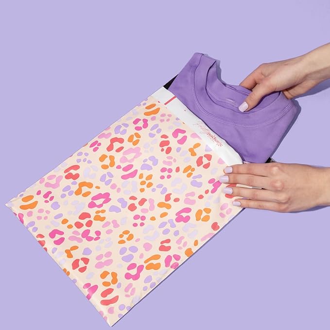 6x9 Designer Poly Mailer 100 Pack Heavy Duty Waterproof Self Seal Shipping Bags for Small Business Large Mailing Envelopes Bulk Tear Resistant Cute Packaging Preppy Leopard