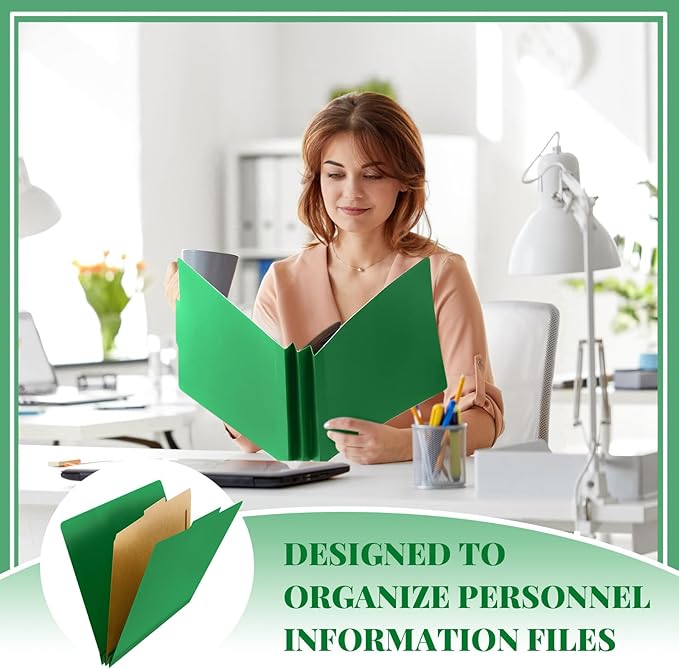 Skyygemm 48 Pcs Classification Folders Letter Size, Back to School Supply for Teacher, Student, 1 Divider Pressboard File Folder Bulk with 2 Fasteners, 3.5 Inch Expanding File Organizer (Dark Green)