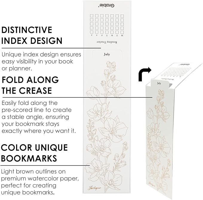 Grabie Watercolor Bookmarks Kit, 12 Monthly Paintable Bookmarks for Kids Women Men, Reading Tracker for Book Lovers, Teachers, Students, Coloring Book, Pocket Watercolor Painting Book