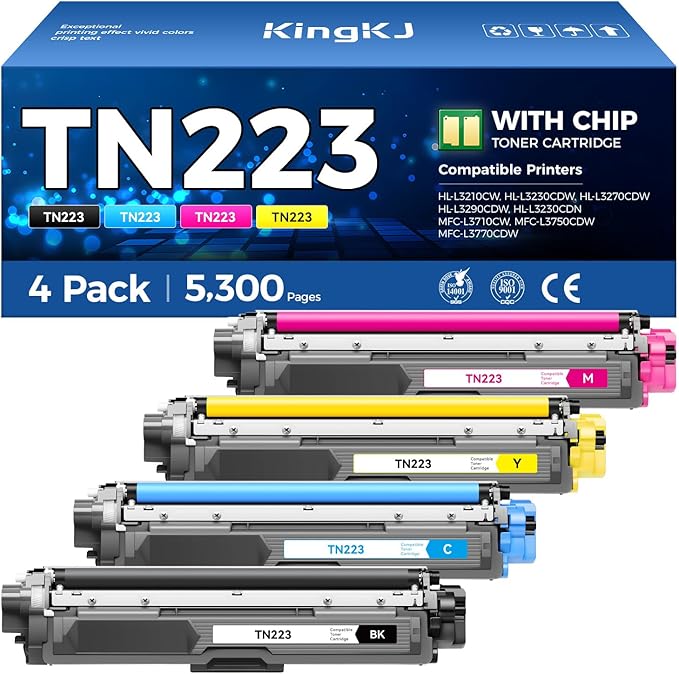 TN223 Toner Cartridge Set 4-Pack Black Color Replacement for Brother TN-223 TN227 Compatible with HL-L3270CDW HL-L3210CW MFC-L3770CDW HL-L3290CDW MFC-L3750CDW L3710CW HL-L3230CDW L3230CDN Printer Ink