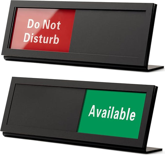 Do Not Disturb Sign for Office, Office Desk Signs with Slider, Acrylic Office Privacy Sign, Slider Desktop Sign, 9.75" x 3", Frosted Black Office Status Sign for Desk