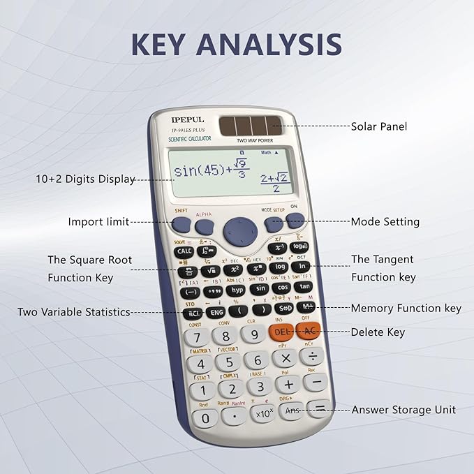 Scientific Calculators, IPepul Math Calculator with 417 Function, Solar Battery Power and 4-Line Display, School Supplies for Middle High College Students Teachers(991ES Plus)