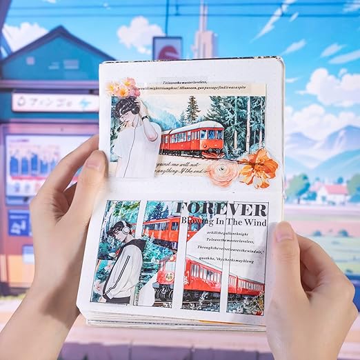 Train Scenery Washi Tape Set – 6 Rolls Travel & Nature Inspired with Clip for Scrapbook Journals DIY Crafts Decoration 1.97"x78.7" 39.37in per Loop