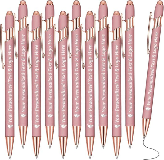STREADVE Personalized Custom Pens 10 Engraved Writing Pen with Name Logo, Customized Promotional Items Stylus Pen Gifts for Women Realtor Nurse Wedding Business, Rose Gold