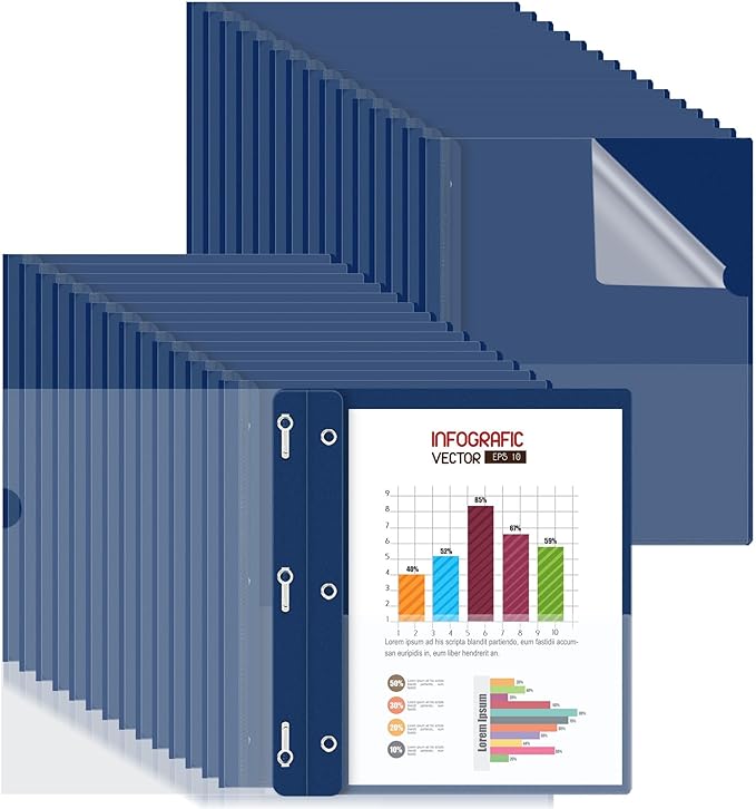 HAUTOCO 30 Pack Plastic Report Covers with 3-Prong Fasteners Clear Front Presentation Folders Resume Folders for 8.5x11 Letter Size Paper, Document Report Cover for School Office Business, Navy Blue