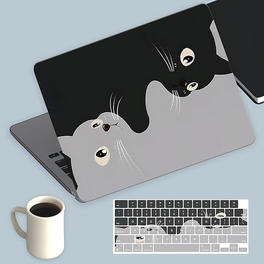 KEROM Compatible for MacBook Air 13 inch Case 2025 M4, 2024-2022 M3 M2 A3240 A3113 A2681, Cute Sleek Aesthetic Plastic Hard Shell with Keyboard Cover for MacBook Air 13.6 inch Case, Yin Yang Cat