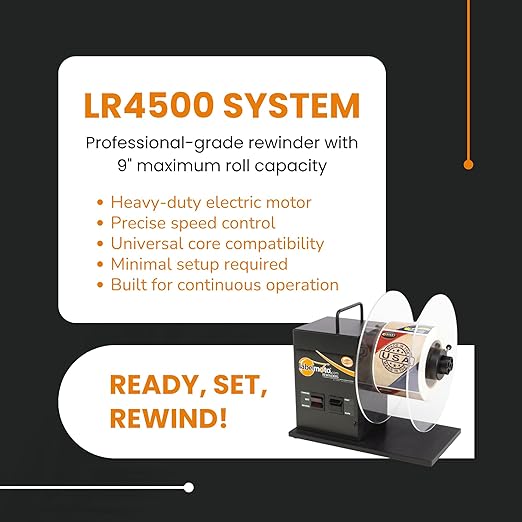 Start International - Rewinder - Electric Label Rewinder Machine for Thermal Printers - Bidirectional Label Winder - 9 Inch Roll Capacity & Dual Core 1.25 3 Inch