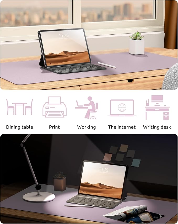 YSAGi Leather Desk Protector, Office Mat, Large Mouse Mat, Non-Slip PU Leather Blotter, Laptop Pad, Waterproof Writing Pad for Office and Home (Grayish Lavender, 35.4" x 17")