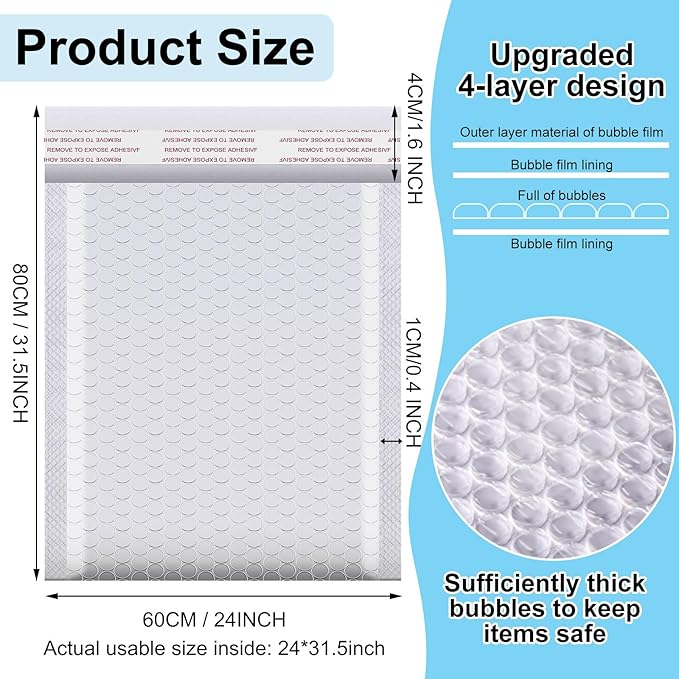 Thenshop 10 Pcs Extra Large Bubble Mailers 31.5 x 23.6 Inch Resealable Padded Envelopes Waterproof Shipping Packages Opaque Poly Packaging Envelope Mailers Cushioned Bags for Mailing Packaging, White