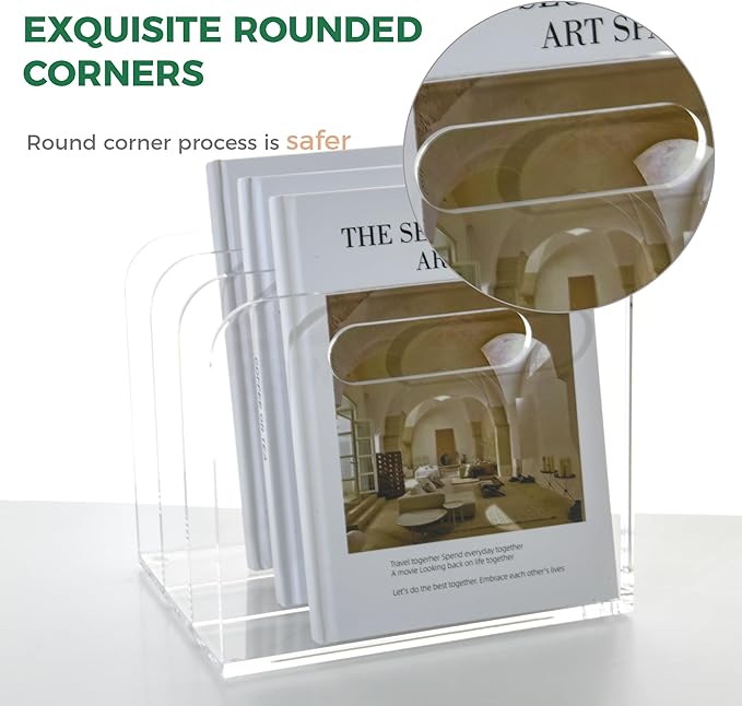 3 Vertical Compartments Clear Acrylic Desk Document Organizer & Storage Bins for Magazines, Binders, Notebooks, and Envelopes - Multipurpose Home Office Organizer - Innovative handle design