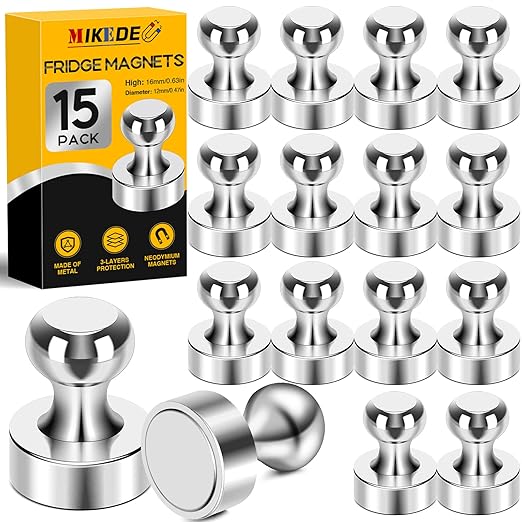 MIKEDE Strong Fridge Magnets for Whiteboard, 15Pcs Neodymium Push Pins for Refrigerator, Office, School, Classroom, Kitchen