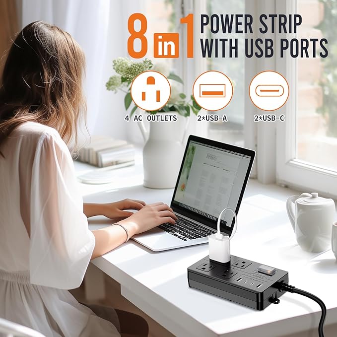 Outdoor Power Strip Weatherproof,Waterproof Surge Protector with 4 Wide Outlets,4 USB Charger,15 FT Extension Cord,1875W/15Amps,Multi Outlet Extender for Patio Porch Garden Yard Christmas Lights