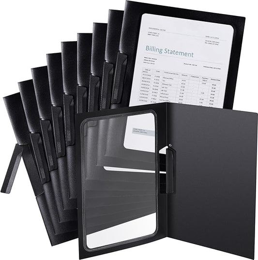Yeaqee 25 Pcs Clear Report Covers with Clip Sliding Bar Locking Report Folder Cover Plastic Presentation Folders Binder Portfolio for Letter Size Document Paper Resume, Black 9 x 11.4 Inch