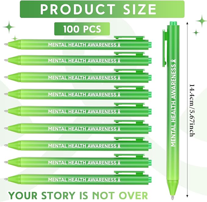 Jetec 100 Pcs Mental Health Awareness Ribbon Pens Bulk Black Ink Retractable Fine Tip Pens with Gradient Color Barrel Ballpoint Pens for Charity Volunteers Activity