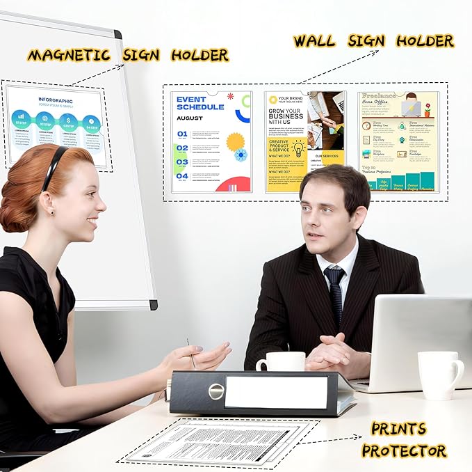 Magnetic Sign Holder - 8.5x11 Wall Sign Holder - Rigid Plastic Sign Holder with Magnet Strips and Adhesive Strips - Magnetic Display Frame Door Sign Holder for Poster Document