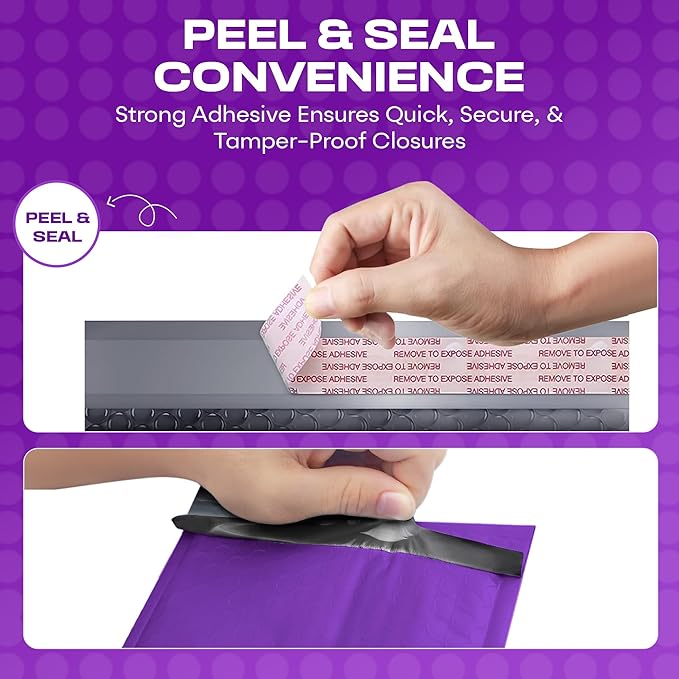 Purple 10.5x16 Inch Large Poly Bubble Mailers #5 | Padded Envelopes with Self Seal | Air Lined Cushioned Bubble Mailer | Usable Size 10.5x15 | 200 Pack Bulk | Lightweight shipping Bags
