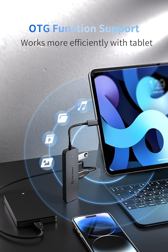 UtechSmart USB Hub, 4-Port USB 3.0 Hub, Ultra-Slim USB Adapter for Laptop, 5Gbps Fast Data Transfer, USB 3.0 Splitter for Dell, HP, MacBook (Grey)