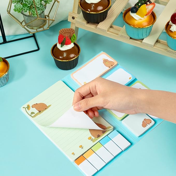 Xqumoi Don't Worry Be Capy Sticky Notes Set, 550 Sheets, Capybara and Orange Pattern Self-Stick Notes Pads Animal Divider Tabs Bundle Writing Memo Pads Back to School Office Supplies Small Gift