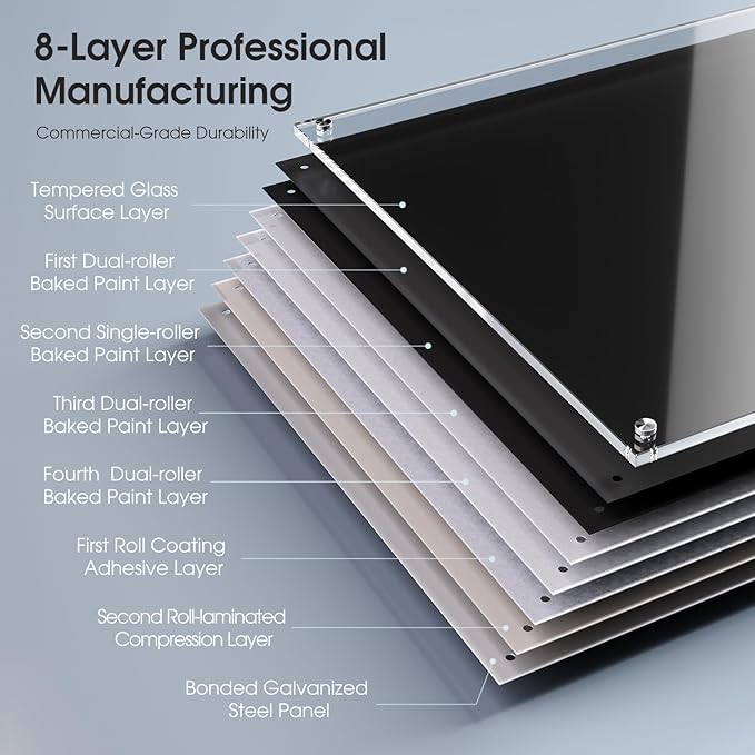 MaxGear Glass White Boards 48x36 Inches, Wall Mounted Magnetic Glass Dry Erase Board Black, Large Frameless Whiteboard with 1 Eraser,3 Markers and 6 Magnets for Office, School, Home