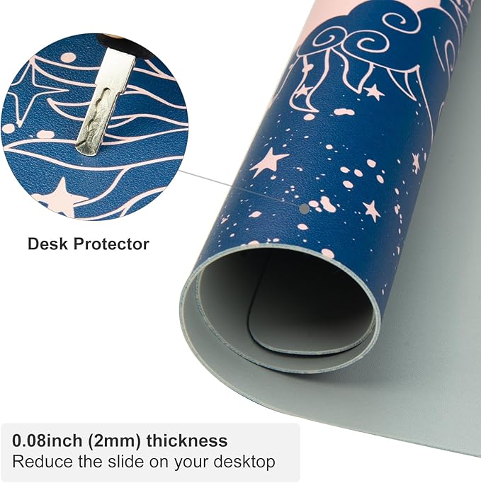 Colorful Star Starry Sky Large Mouse Pad, Celestial Moon and Sun Extended Gaming Mouse Pad Non-Slip Desk Mat, Leather Blue Keyboard Mat for Desktop Gaming Mousepad Accessories 31.5"x15.7"