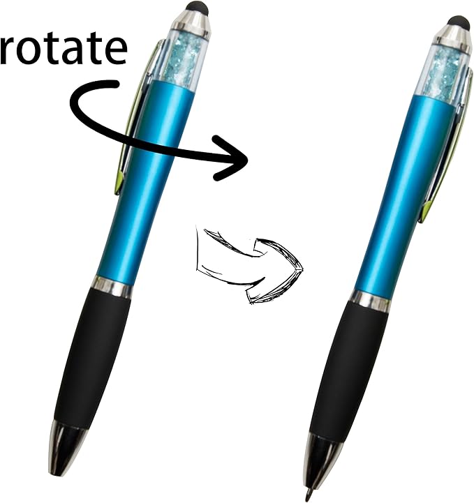 MiSiBao Stylus Pens for Touch Screens, Medium Point Pens with Crystals for Women and Kids Black Ink Pen with Stylus Ballpoint Pens with Comfort Grip for The Ipad (Style-5 Count+3 Refills)