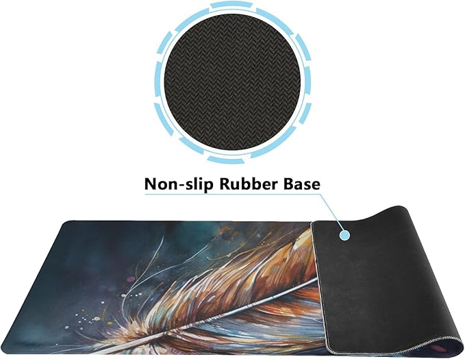 Colorful Feather Mouse Mouse Pad - Non-Slip XL Gaming Mat for Office and Home, 35.5 x 16 Inch