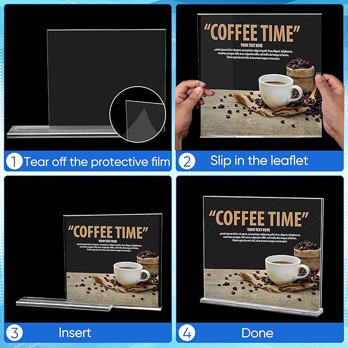 Acrylic Sign Holder 11 x 8.5, Horizontal 6 Pack Clear Double Side T Shape Acrylic Table Sign Stands for Displaying, Flyer Holder Paper Card Holder for Office Business Store Restaurants